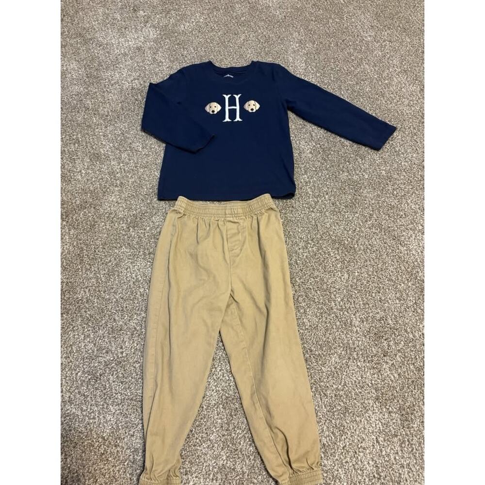 Nautica Boys 2-Piece Pants Set 4T Long Sleeve monogrammed H & Pants Blue Beige